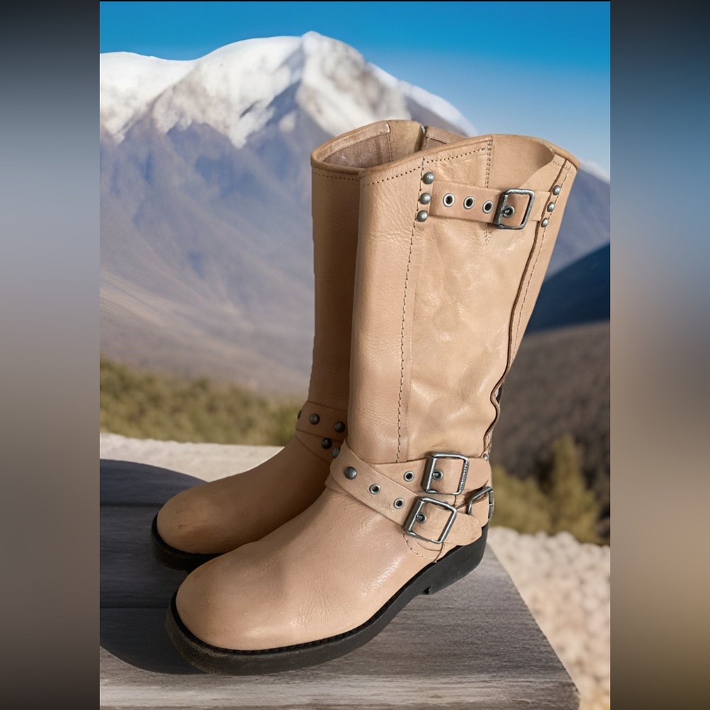 We The Free Tan Leather Combat Moto Boots
